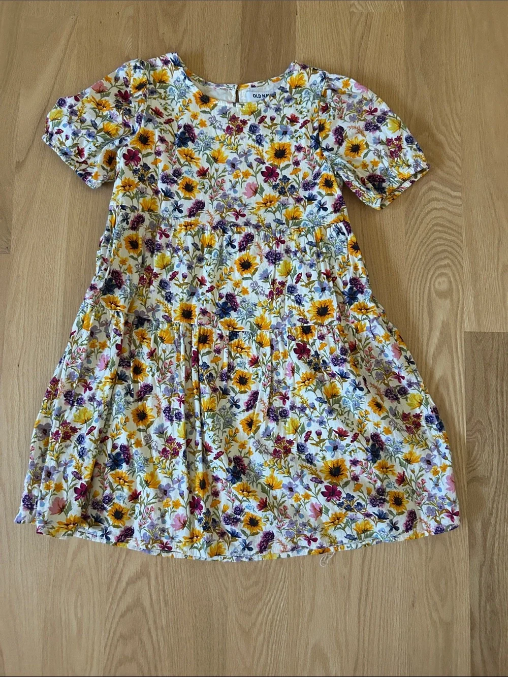 Old Navy White Dress with Yellow and Purple Floral Print